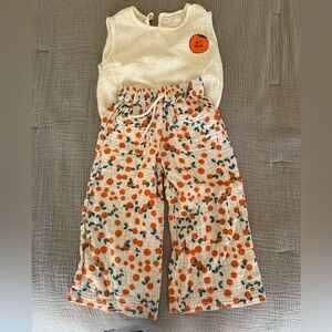 Zara - 5 year - White Tank Top and Orange Print Pants Set